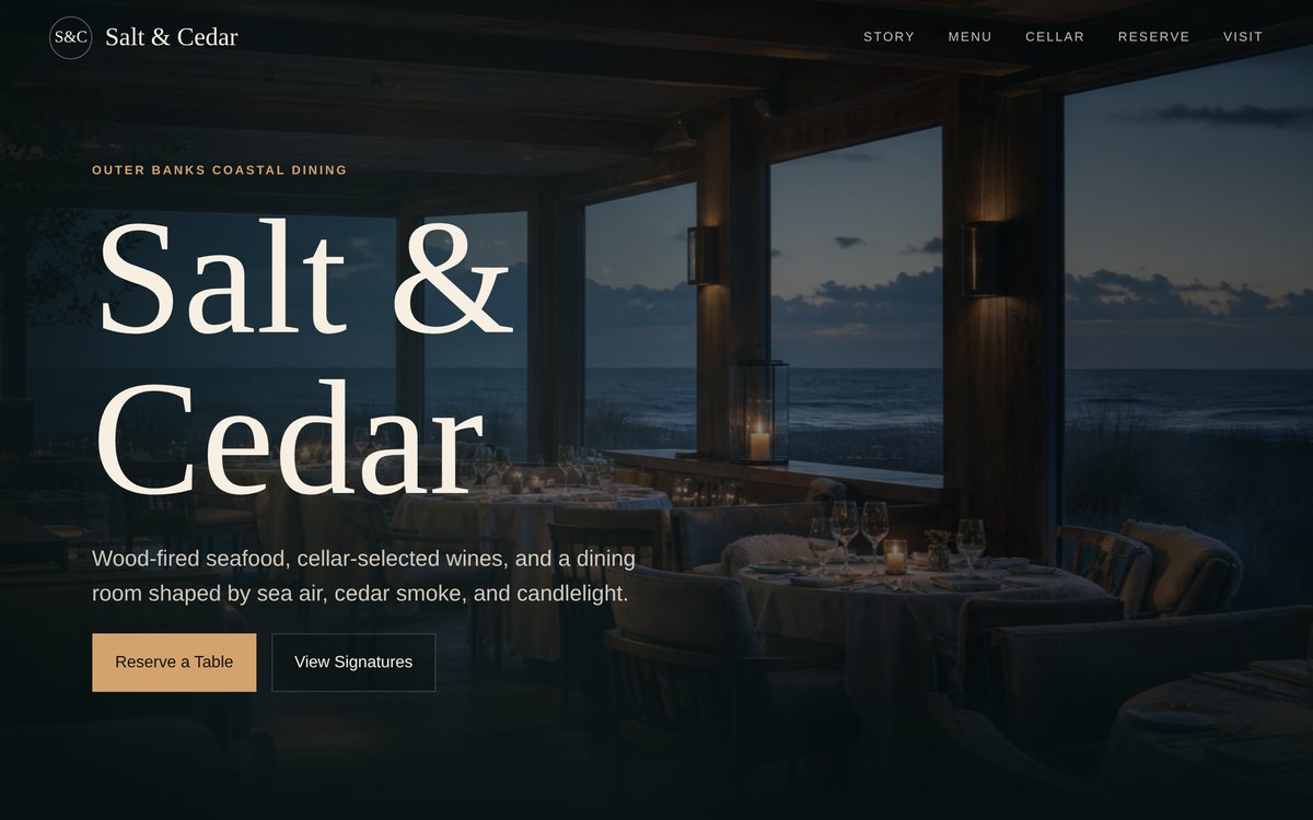 Salt & Cedar restaurant website